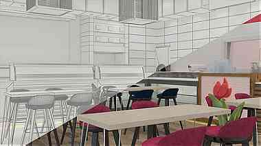 تصميم 3D ديكور محلات تجارية- مطاعم - كوفي شوب