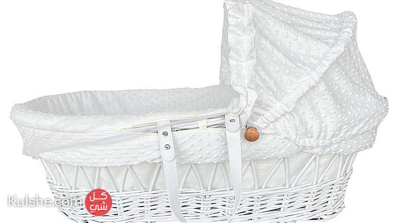 سرير اطفال خيزران مع مفرش ابيض لحديثي الولادة - Image 1