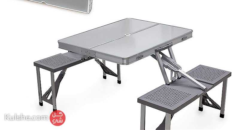 طاولة طعام المنيوم مع 4 مقاعد قابلة للطي تتحول الى حقيبة - طاولات اكل - Image 1
