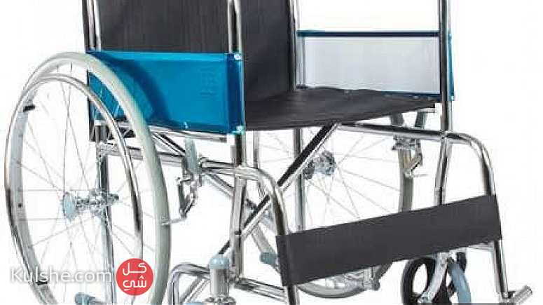 كرسي متحرك لذوي الإحتياجات الخاصة مسند للقدمين كروم كرسي متحرك قابل - Image 1