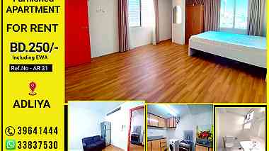 Furnished 1 BHK Apartment for Rent in Adilya BD.250 With Unlimited EWA