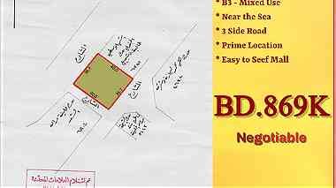 B3 Land for sale in Seef  3 side road and sea view