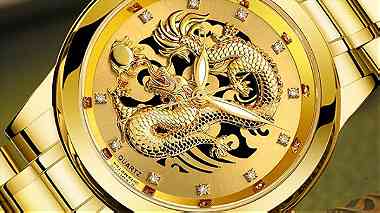 Quartz Wrist Watch Diamonds Men Watch ساعة التنين الذهبي